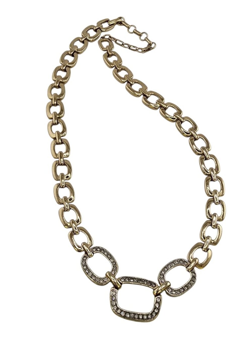 Vintage 80s Rhinestone and Chain Necklace (A9197)